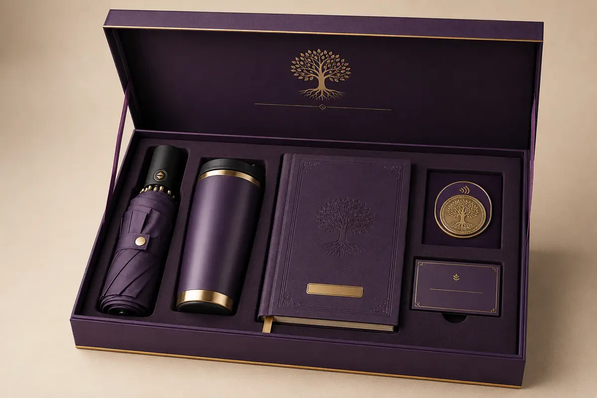 Legacy Edition corporate gift box shown open with its included products