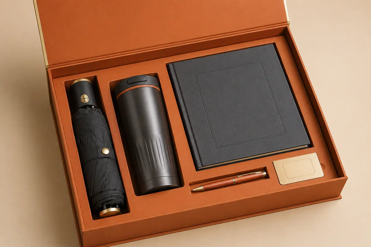 Signature Edition corporate gift box shown open with its included products